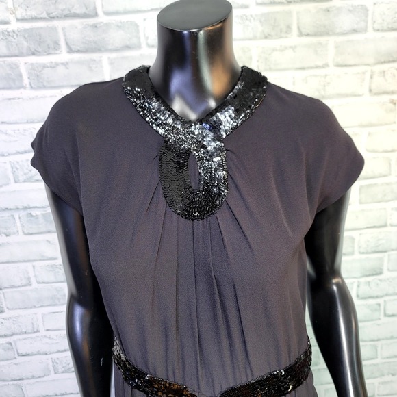 Vintage 40s Rosalinde Gilbert Model Black Cocktail Sheath Dress Sequins England - Picture 3 of 16